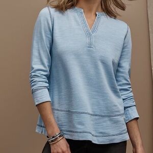 J.Jill Pure Jill Contrast Stitch Blue Top SZ Medium